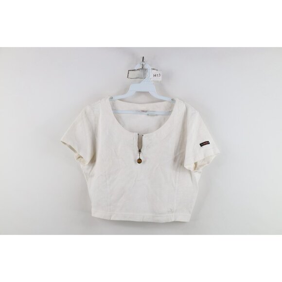Vintage 90s Levis Womens Large Babydoll Cropped Thermal Knit Half Zip T-Shirt - Picture 1 of 16